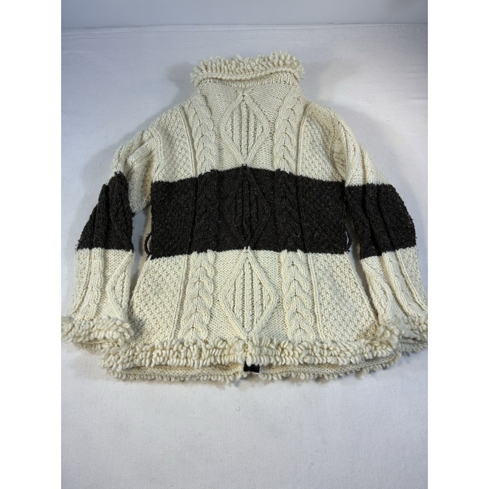 Vintage Hand Knit Chunky Cowichan Style Wool Cardigan Sweater Zip Front - Picture 2 of 9